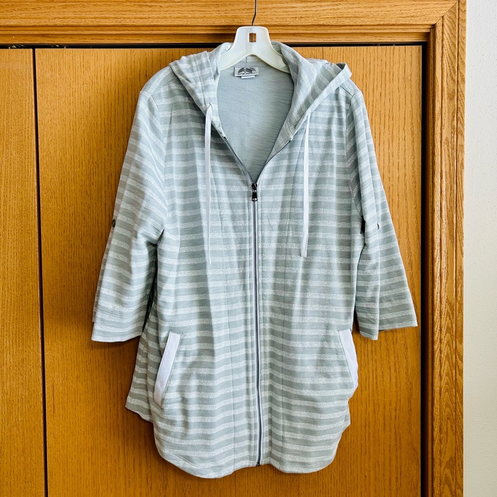 NEW Casual Striped Zip-Up Hoodie, XL, 3/4 Length Sleeves with Rollup Option - Picture 6 of 11